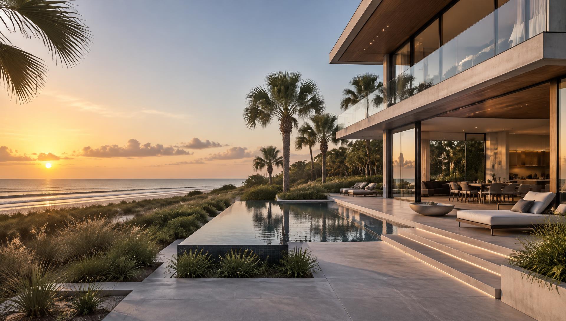 Modern Florida coastal home at sunrise